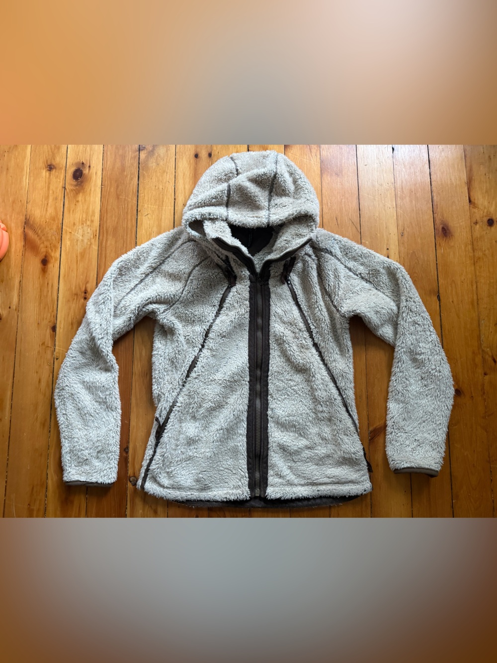 Kuhl Flight Jacket Womens Small S Beige Full Zip Sherpa Fleece Hooded Jacket